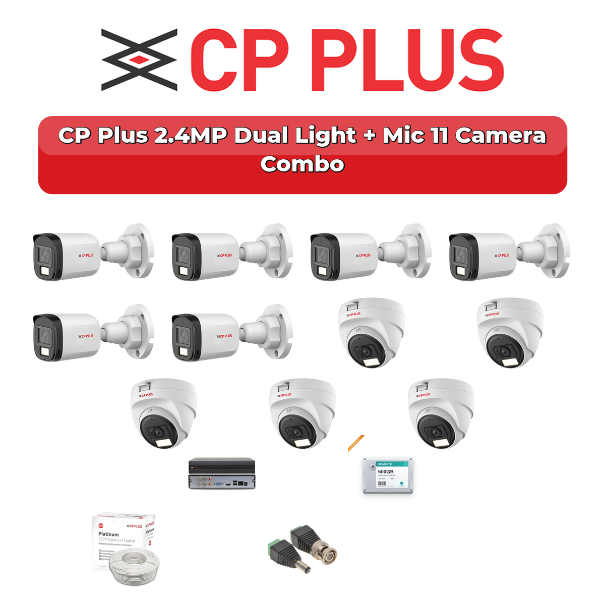 CP Plus 11 Camera 2.4MP HD CCTV Combo Kit | Dual Light + Mic | 16CH XVR / DVR | 2TB HDD 1 CP Plus 11 Camera 2.4MP HD CCTV Combo Kit | Dual Light + Mic | 16CH XVR / DVR | 2TB HDD
