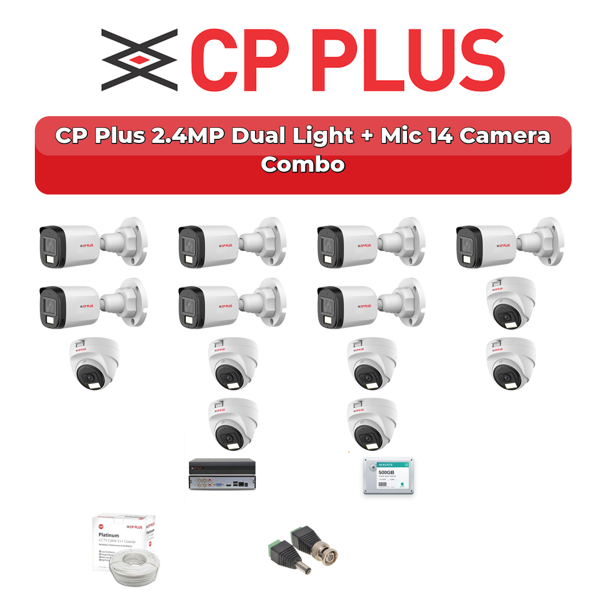 CP Plus 14 Camera 2.4MP HD CCTV Combo Kit | Dual Light + Mic | 16CH XVR / DVR | 4TB HDD 1 CP Plus 14 Camera 2.4MP HD CCTV Combo Kit | Dual Light + Mic | 16CH XVR / DVR | 4TB HDD
