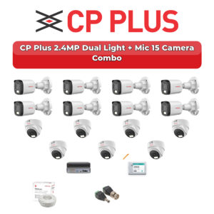 CP Plus 15 Camera 2.4MP HD CCTV Combo Kit | Dual Light + Mic | 16CH XVR / DVR | 4TB HDD