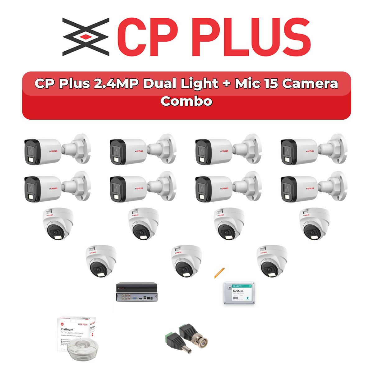 CP Plus 15 Camera 2.4MP HD CCTV Combo Kit | Dual Light + Mic | 16CH XVR / DVR | 4TB HDD 1 CP Plus 15 Camera 2.4MP HD CCTV Combo Kit | Dual Light + Mic | 16CH XVR / DVR | 4TB HDD