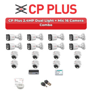CP Plus 16 Camera 2.4MP HD CCTV Combo Kit | Dual Light + Mic | 16CH XVR / DVR | 4TB HDD
