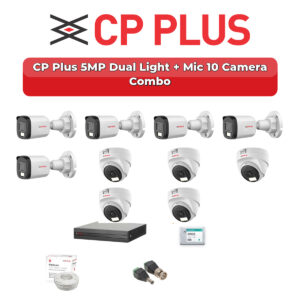 CP Plus 10 Camera 5MP HD CCTV Combo Kit | Dual Light + Mic | 16CH XVR / DVR | 2TB HDD