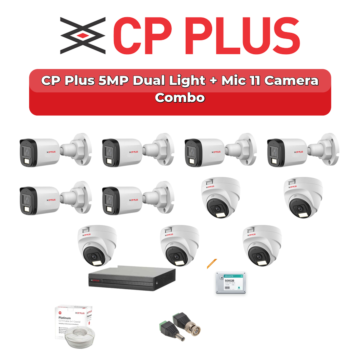 CP Plus 11 Camera 5MP HD CCTV Combo Kit | Dual Light + Mic | 16CH XVR / DVR | 2TB HDD 1 CP Plus 11 Camera 5MP HD CCTV Combo Kit | Dual Light + Mic | 16CH XVR / DVR | 2TB HDD
