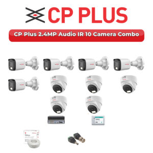 CP Plus 10 Camera 2.4MP HD CCTV Combo Kit | Audio IR | 16CH XVR / DVR | 2TB HDD