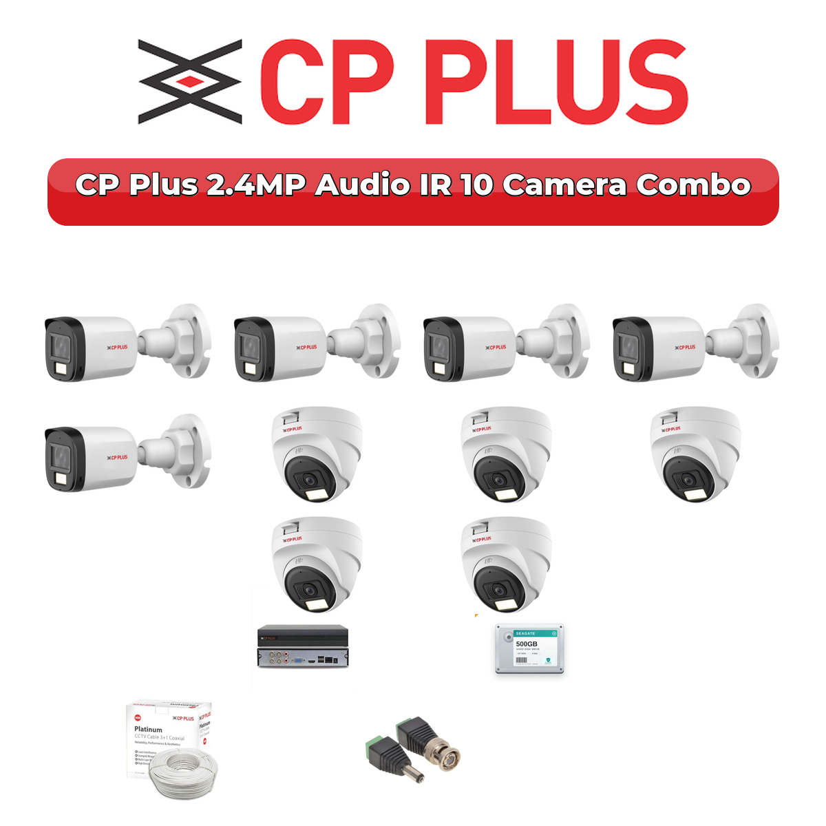 CP Plus 10 Camera 2.4MP HD CCTV Combo Kit | Audio IR | 16CH XVR / DVR | 2TB HDD 1 CP Plus 10 Camera 2.4MP HD CCTV Combo Kit | Audio IR | 16CH XVR / DVR | 2TB HDD
