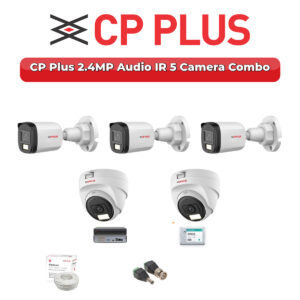 CP Plus 5 Camera 2.4MP HD CCTV Combo Kit | Audio IR | 8CH XVR / DVR | 500GB HDD
