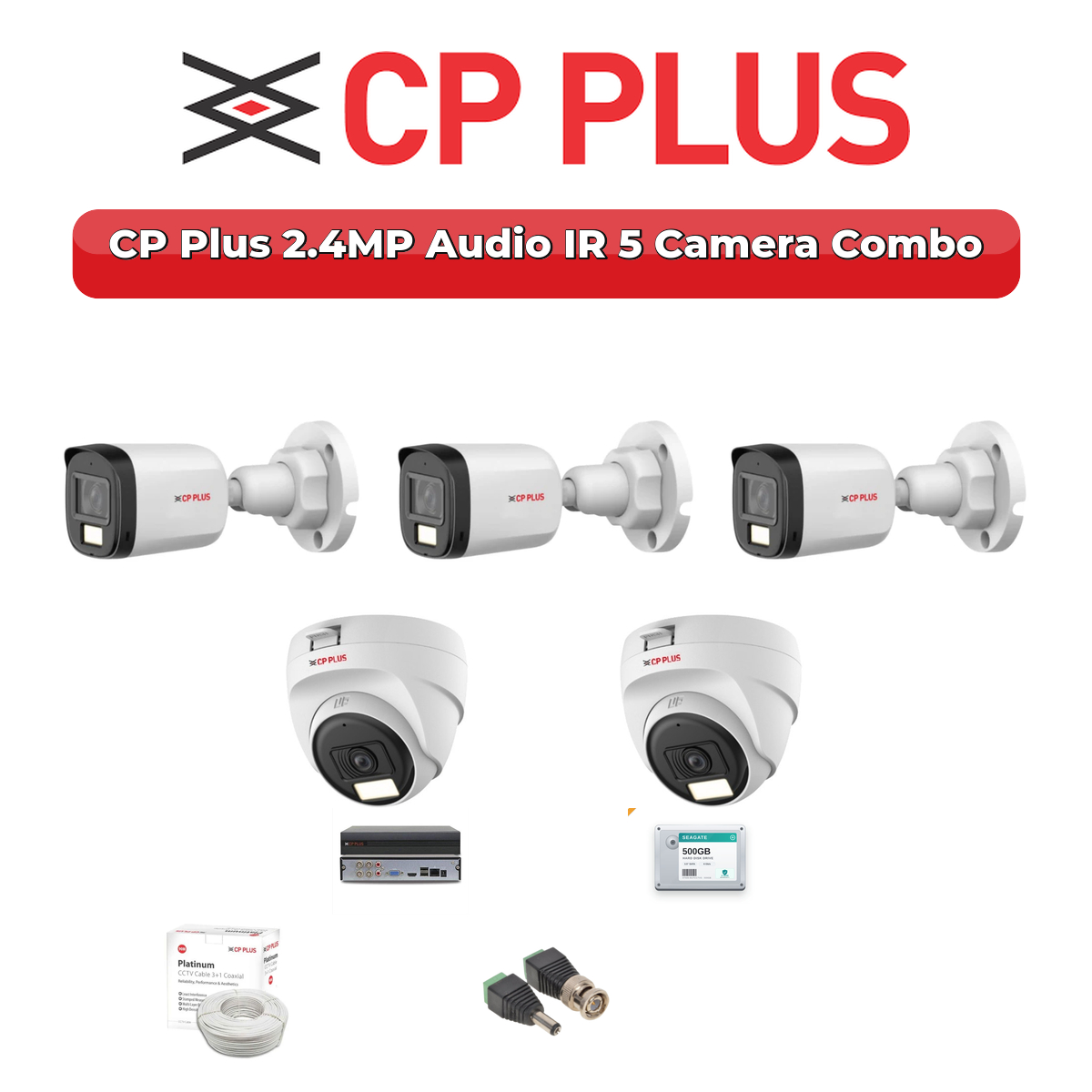 CP Plus 5 Camera 2.4MP HD CCTV Combo Kit | Audio IR | 8CH XVR / DVR | 500GB HDD 1 CP Plus 5 Camera 2.4MP HD CCTV Combo Kit | Audio IR | 8CH XVR / DVR | 500GB HDD