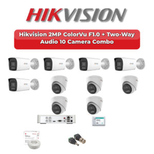 Hikvision 10 Camera 2MP HD CCTV Combo Kit | ColorVu F1.0 + Two-Way Audio | 16CH XVR / DVR | 2TB HDD
