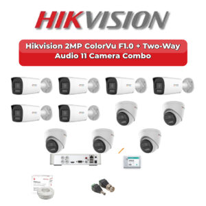 Hikvision 11 Camera 2MP HD CCTV Combo Kit | ColorVu F1.0 + Two-Way Audio | 16CH XVR / DVR | 2TB HDD