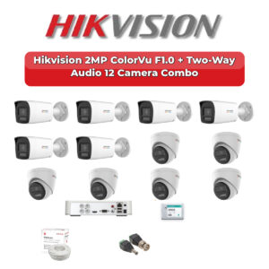 Hikvision 12 Camera 2MP HD CCTV Combo Kit | ColorVu F1.0 + Two-Way Audio | 16CH XVR / DVR | 2TB HDD