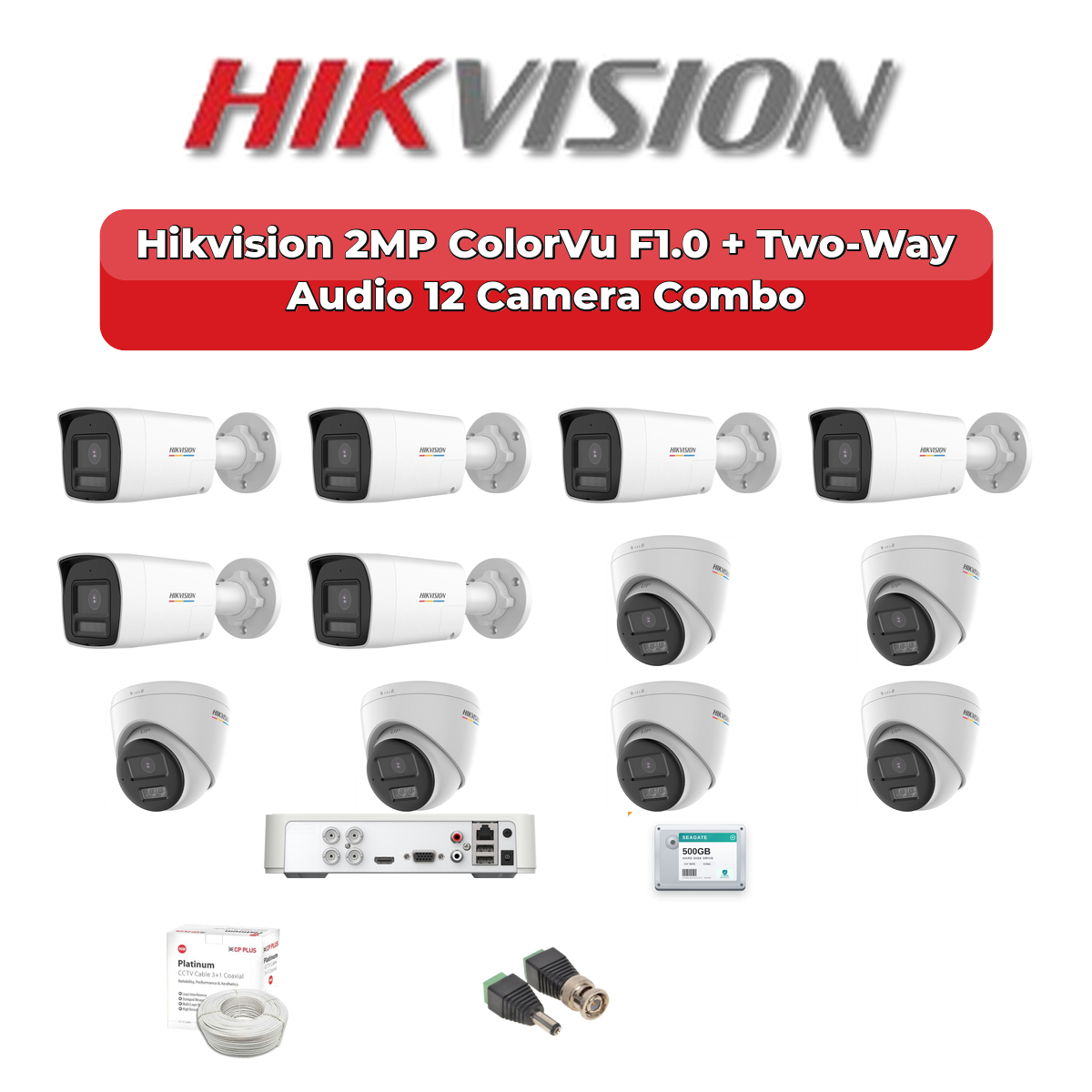 Hikvision 12 Camera 2MP HD CCTV Combo Kit | ColorVu F1.0 + Two-Way Audio | 16CH XVR / DVR | 2TB HDD 1 Hikvision 12 Camera 2MP HD CCTV Combo Kit | ColorVu F1.0 + Two-Way Audio | 16CH XVR / DVR | 2TB HDD