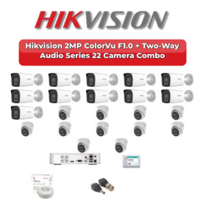 Hikvision 22 Camera 2MP HD CCTV Combo Kit | ColorVu F1.0 + Two-Way Audio | 32CH XVR / DVR | 2×4TB HDD