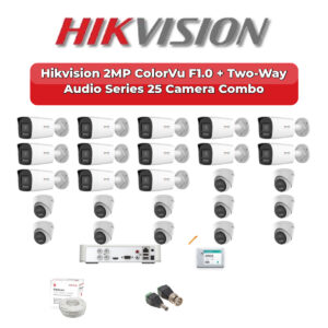 Hikvision 25 Camera 2MP HD CCTV Combo Kit | ColorVu F1.0 + Two-Way Audio | 32CH XVR / DVR | 1×4TB + 1×6TB HDD