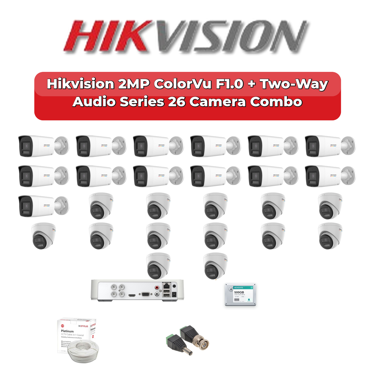 Hikvision 26 Camera 2MP HD CCTV Combo Kit | ColorVu F1.0 + Two-Way Audio | 32CH XVR / DVR | 1×4TB + 1×6TB HDD 1 Hikvision 26 Camera 2MP HD CCTV Combo Kit | ColorVu F1.0 + Two-Way Audio | 32CH XVR / DVR | 1×4TB + 1×6TB HDD