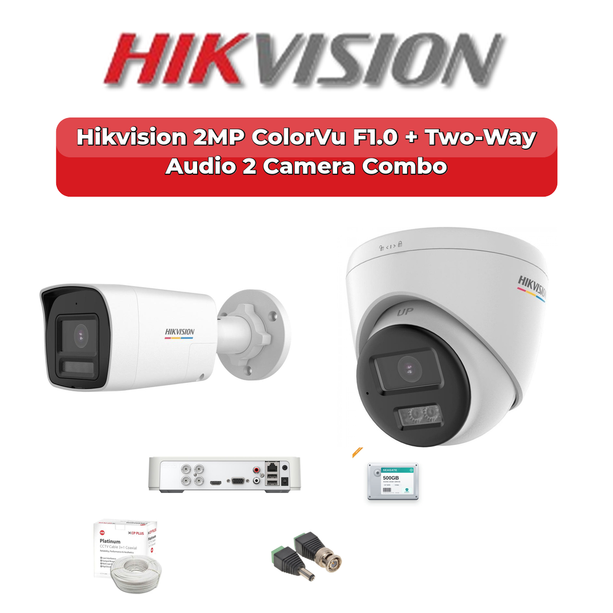 Hikvision 2 Camera 2MP HD CCTV Combo Kit | ColorVu F1.0 + Two-Way Audio | 4CH XVR / DVR | 500GB HDD 1 Hikvision 2 Camera 2MP HD CCTV Combo Kit | ColorVu F1.0 + Two-Way Audio | 4CH XVR / DVR | 500GB HDD
