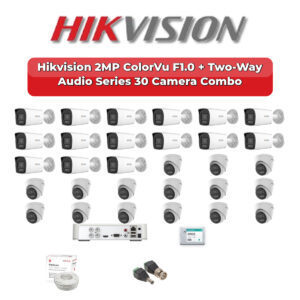 Hikvision 30 Camera 2MP HD CCTV Combo Kit | ColorVu F1.0 + Two-Way Audio | 32CH XVR / DVR | 2×6TB HDD