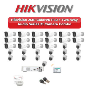Hikvision 31 Camera 2MP HD CCTV Combo Kit | ColorVu F1.0 + Two-Way Audio | 32CH XVR / DVR | 2×6TB HDD