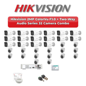 Hikvision 32 Camera 2MP HD CCTV Combo Kit | ColorVu F1.0 + Two-Way Audio | 32CH XVR / DVR | 2×6TB HDD