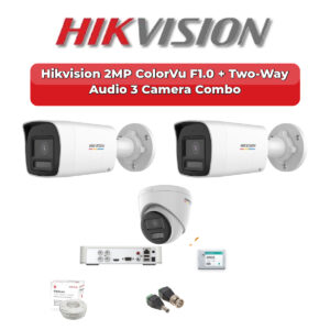Hikvision 3 Camera 2MP HD CCTV Combo Kit | ColorVu F1.0 + Two-Way Audio | 4CH XVR / DVR | 500GB HDD