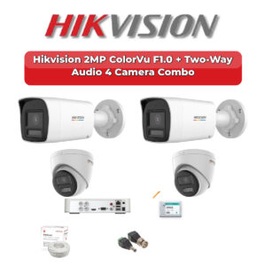 Hikvision 4 Camera 2MP HD CCTV Combo Kit | ColorVu F1.0 + Two-Way Audio | 4CH XVR / DVR | 500GB HDD