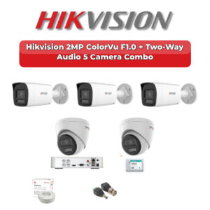 Hikvision 5 Camera 2MP HD CCTV Combo Kit | ColorVu F1.0 + Two-Way Audio | 8CH XVR / DVR | 500GB HDD