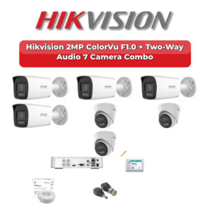 Hikvision 7 Camera 2MP HD CCTV Combo Kit | ColorVu F1.0 + Two-Way Audio | 8CH XVR / DVR | 1TB HDD