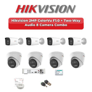 Hikvision 8 Camera 2MP HD CCTV Combo Kit | ColorVu F1.0 + Two-Way Audio | 8CH XVR / DVR | 1TB HDD