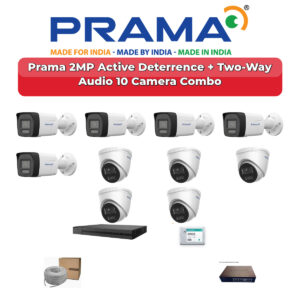 Prama 10 Camera 2MP IP CCTV Combo Kit | Active Deterrence + Two-Way Audio | 16CH NVR | 2TB HDD