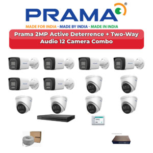 Prama 12 Camera 2MP IP CCTV Combo Kit | Active Deterrence + Two-Way Audio | 16CH NVR | 2TB HDD