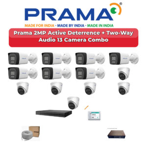 Prama 13 Camera 2MP IP CCTV Combo Kit | Active Deterrence + Two-Way Audio | 16CH NVR | 4TB HDD