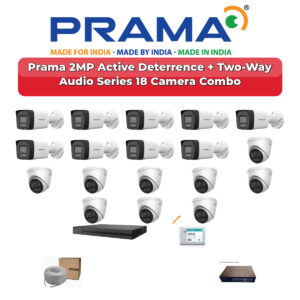 Prama 18 Camera 2MP IP CCTV Combo Kit | Active Deterrence + Two-Way Audio | 32CH NVR | 1×4TB + 1×2TB HDD
