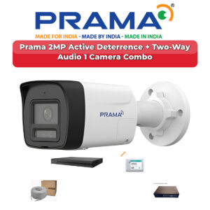 Prama 1 Camera 2MP IP CCTV Combo Kit | Active Deterrence + Two-Way Audio | 4CH NVR | 500GB HDD