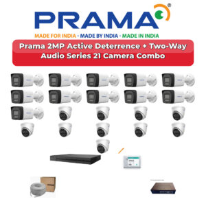 Prama 21 Camera 2MP IP CCTV Combo Kit | Active Deterrence + Two-Way Audio | 32CH NVR | 2×4TB HDD