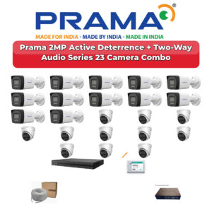 Prama 23 Camera 2MP IP CCTV Combo Kit | Active Deterrence + Two-Way Audio | 32CH NVR | 2×4TB HDD