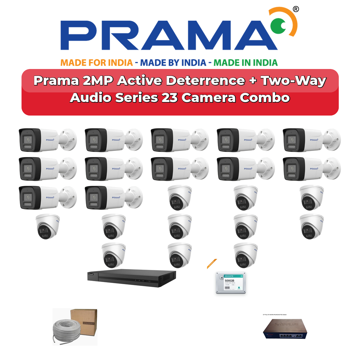 Prama 23 Camera 2MP IP CCTV Combo Kit | Active Deterrence + Two-Way Audio | 32CH NVR | 2Γ4TB HDD 1 Prama 23 Camera 2MP IP CCTV Combo Kit | Active Deterrence + Two-Way Audio | 32CH NVR | 2Γ4TB HDD