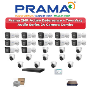 Prama 24 Camera 2MP IP CCTV Combo Kit | Active Deterrence + Two-Way Audio | 32CH NVR | 2×4TB HDD