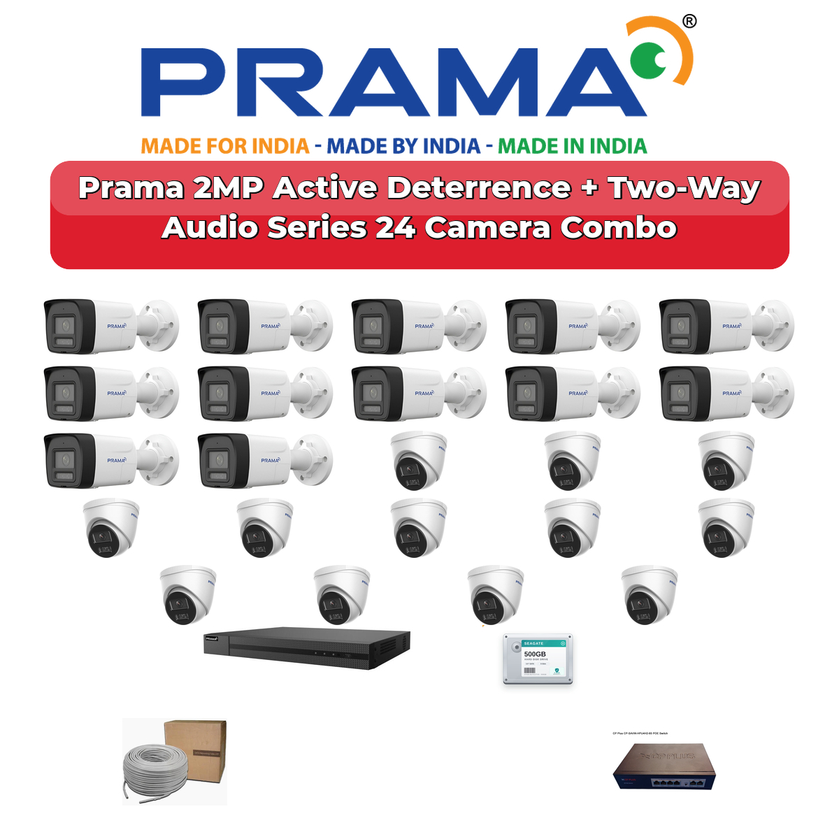Prama 24 Camera 2MP IP CCTV Combo Kit | Active Deterrence + Two-Way Audio | 32CH NVR | 2Γ4TB HDD 1 Prama 24 Camera 2MP IP CCTV Combo Kit | Active Deterrence + Two-Way Audio | 32CH NVR | 2Γ4TB HDD