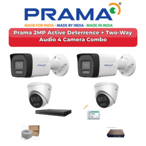 Prama 4 Camera 2MP IP CCTV Combo Kit | Active Deterrence + Two-Way Audio | 4CH NVR | 500GB HDD