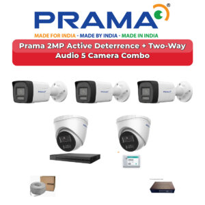 Prama 5 Camera 2MP IP CCTV Combo Kit | Active Deterrence + Two-Way Audio | 8CH NVR | 500GB HDD