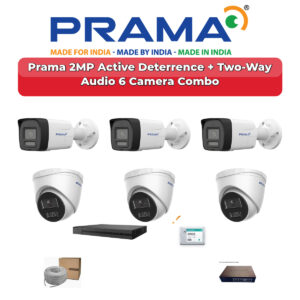 Prama 6 Camera 2MP IP CCTV Combo Kit | Active Deterrence + Two-Way Audio | 8CH NVR | 500GB HDD
