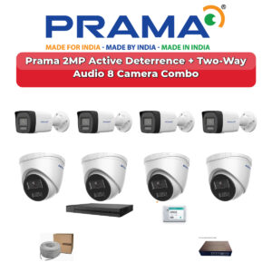 Prama 8 Camera 2MP IP CCTV Combo Kit | Active Deterrence + Two-Way Audio | 8CH NVR | 1TB HDD