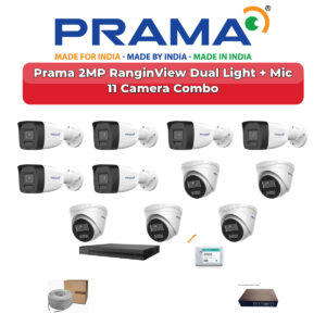 Prama 11 Camera 2MP IP CCTV Combo Kit | RanginView Dual Light + Mic | 16CH NVR | 2TB HDD