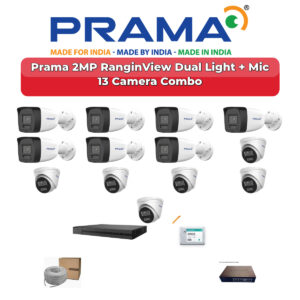 Prama 13 Camera 2MP IP CCTV Combo Kit | RanginView Dual Light + Mic | 16CH NVR | 4TB HDD
