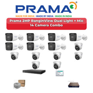Prama 14 Camera 2MP IP CCTV Combo Kit | RanginView Dual Light + Mic | 16CH NVR | 4TB HDD