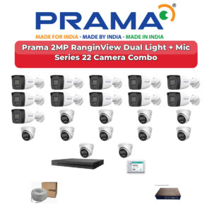Prama 22 Camera 2MP IP CCTV Combo Kit | RanginView Dual Light + Mic | 32CH NVR | 2×4TB HDD