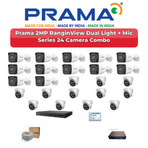 Prama 24 Camera 2MP IP CCTV Combo Kit | RanginView Dual Light + Mic | 32CH NVR | 2×4TB HDD