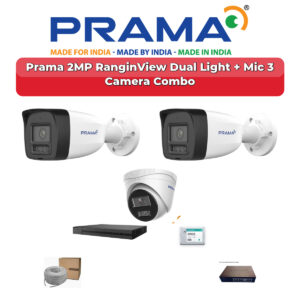 Prama 3 Camera 2MP IP CCTV Combo Kit | RanginView Dual Light + Mic | 4CH NVR | 500GB HDD
