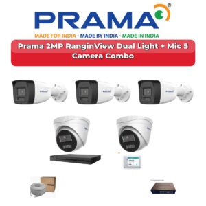 Prama 5 Camera 2MP IP CCTV Combo Kit | RanginView Dual Light + Mic | 8CH NVR | 500GB HDD