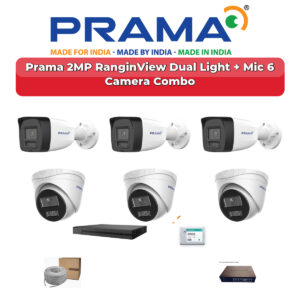 Prama 6 Camera 2MP IP CCTV Combo Kit | RanginView Dual Light + Mic | 8CH NVR | 500GB HDD
