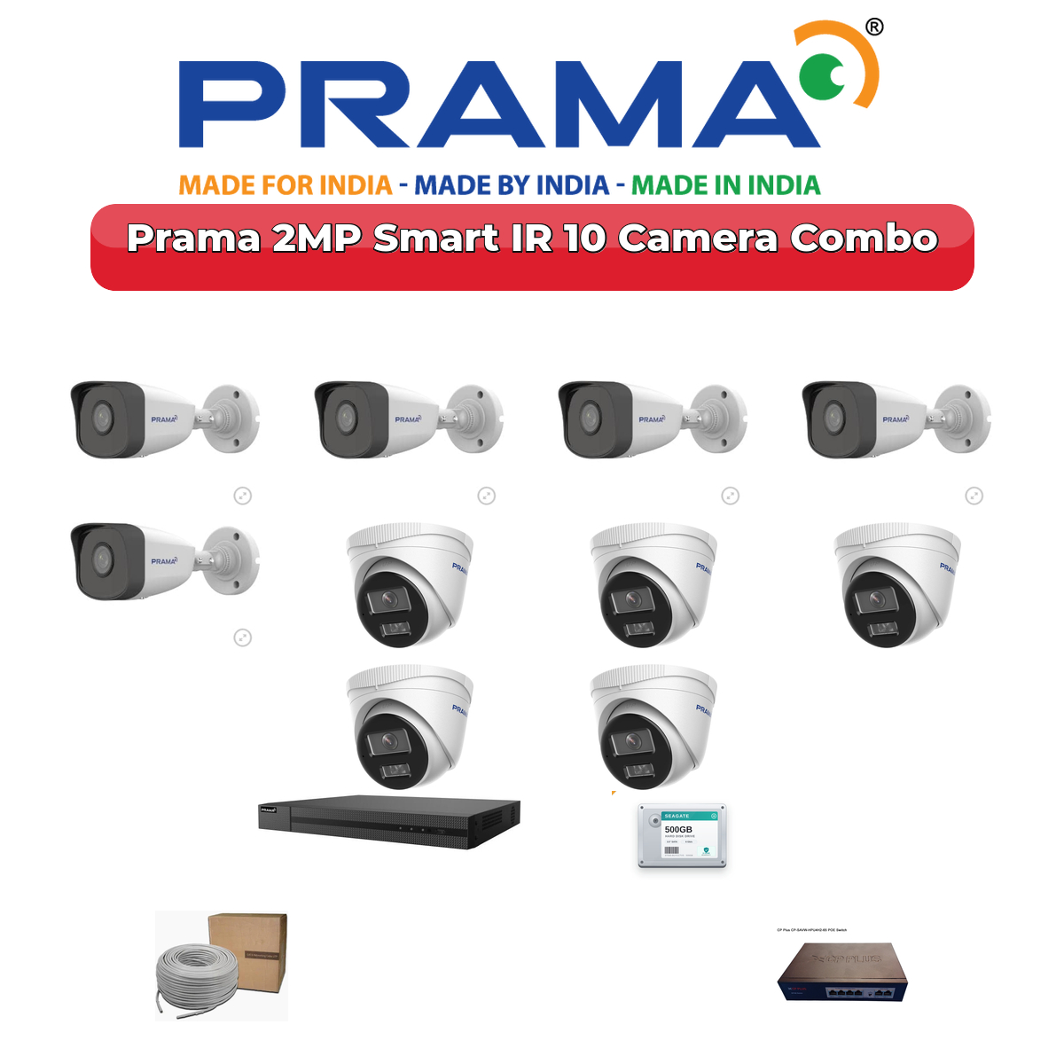 Prama 10 Camera 2MP IP CCTV Combo Kit | Smart IR | 16CH NVR | 2TB HDD 1 Prama 10 Camera 2MP IP CCTV Combo Kit | Smart IR | 16CH NVR | 2TB HDD